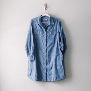 Lands End Women's Chambray Button Down Shirt Dress Size 14P